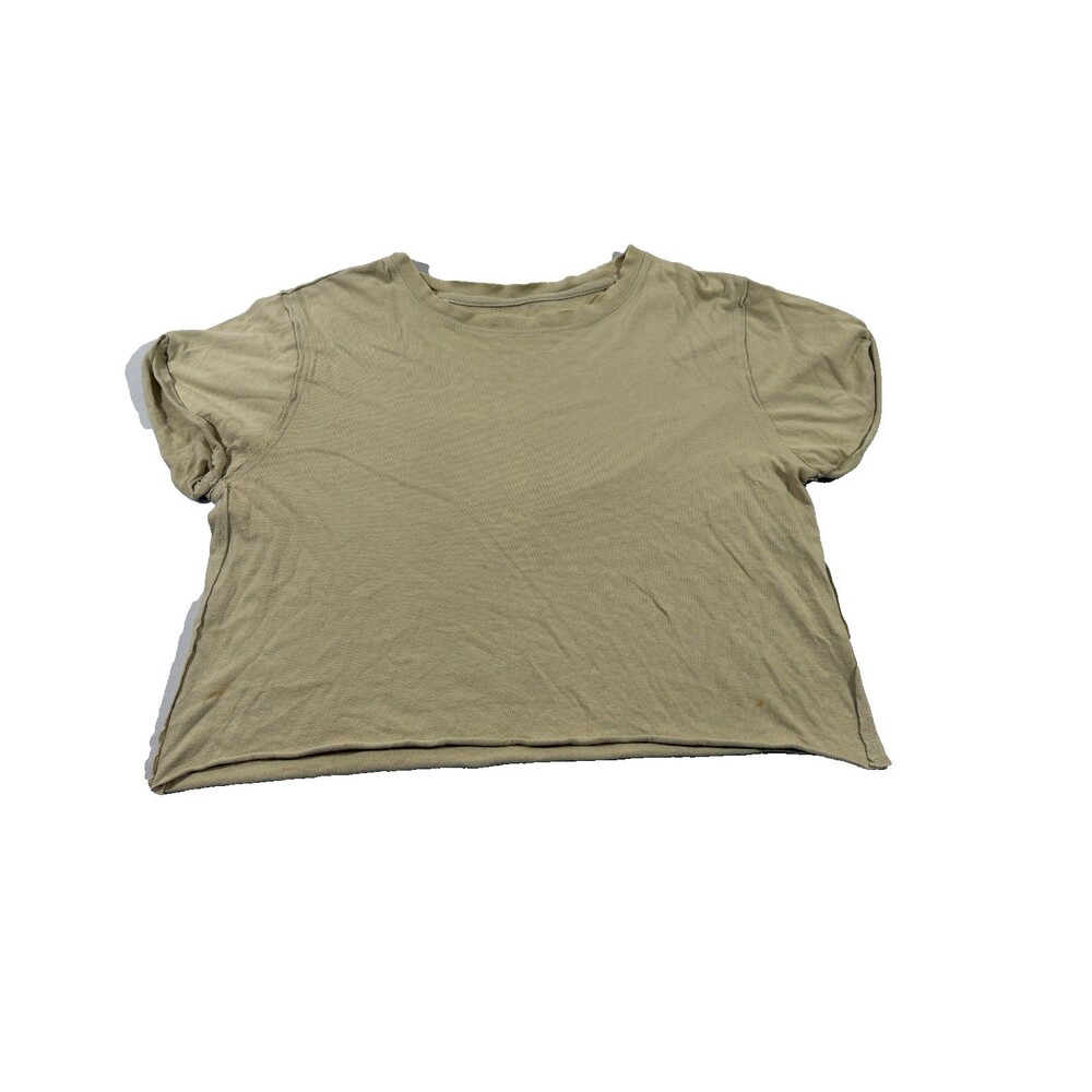 We The Free People Raw Hem Crop Top Beige Oversized Tee T-shirt Cotton Sz S Flaw